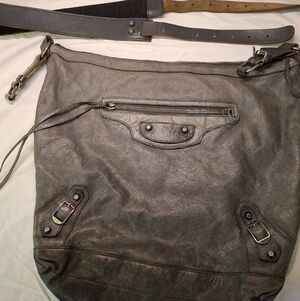 Balenciaga 272409 Unisex Motocross Day Leather Crossbody Bag Grey